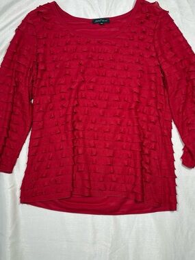 Slinky Brand Red Ruffle Scoop Neck Blouse